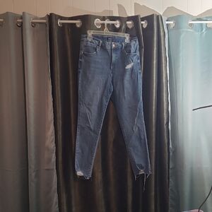 Express Women's Distressed Blue Skinny Jeans - L